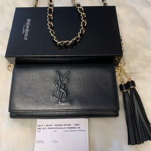 YSL Matte Black Leather Wallet on Chain
